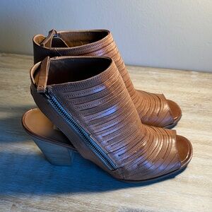 Paul Green Tan Peep-Toe Heeled Boots